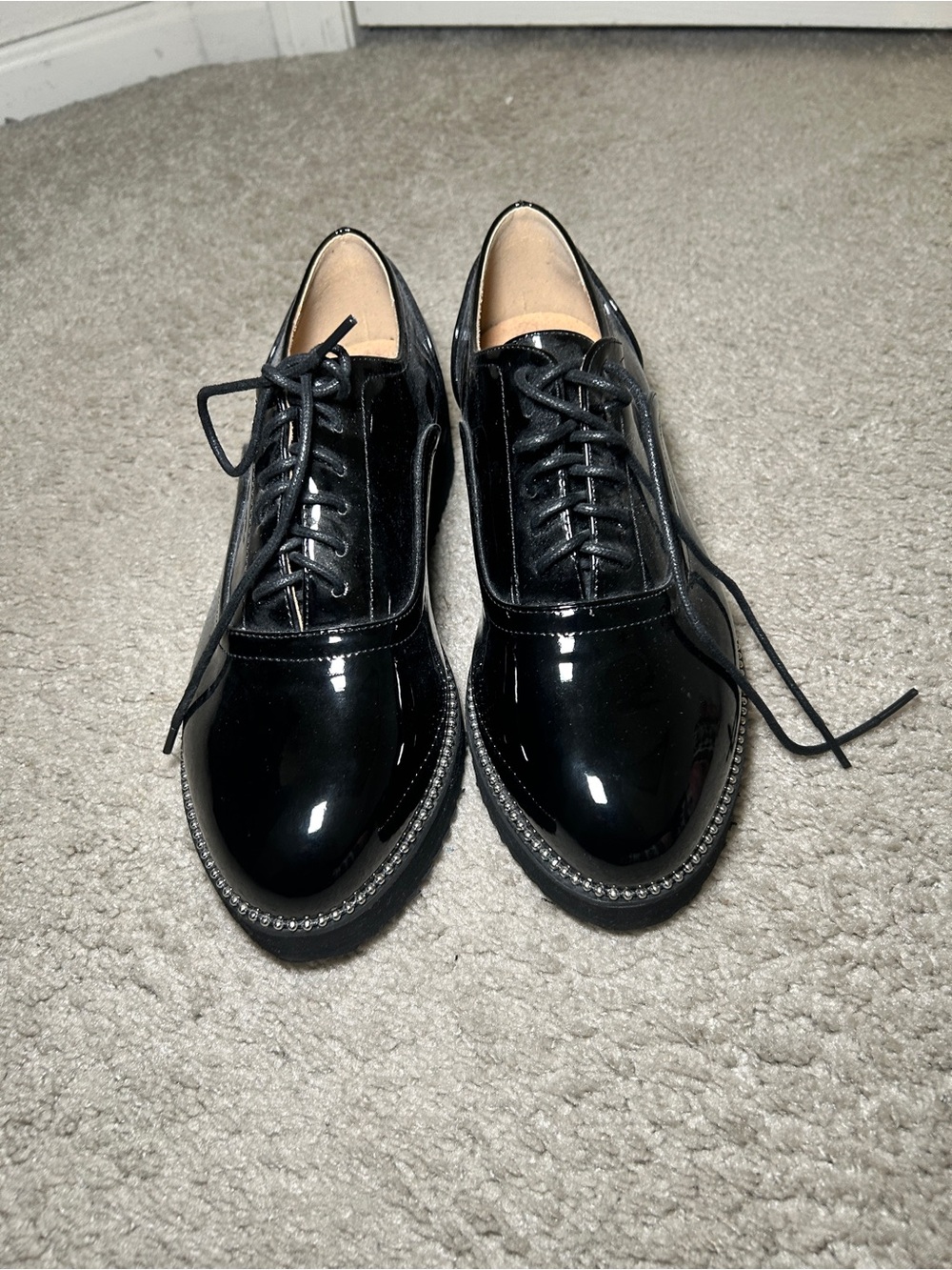 torrid Black Patent Lace-Up Oxford Flats with Studded Trim